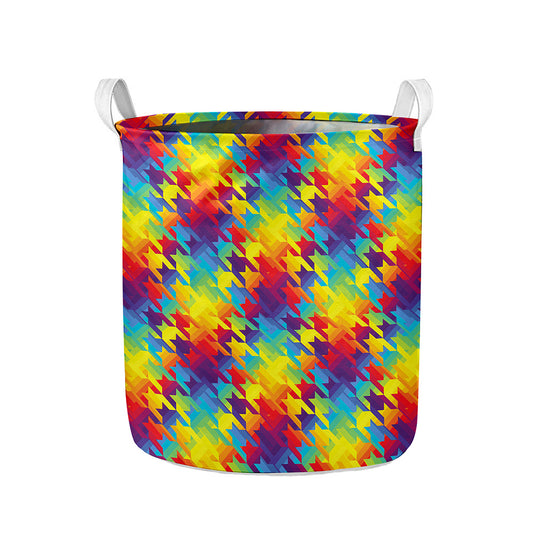 Rainbow Houndstooth Pattern Print Collapsible Laundry Basket