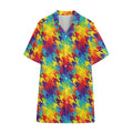 Rainbow Houndstooth Pattern Print Cotton Hawaiian Shirt
