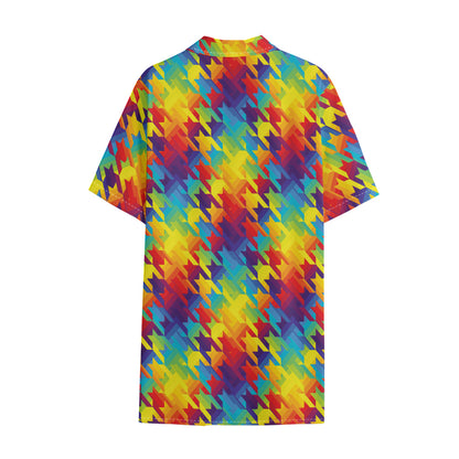 Rainbow Houndstooth Pattern Print Cotton Hawaiian Shirt