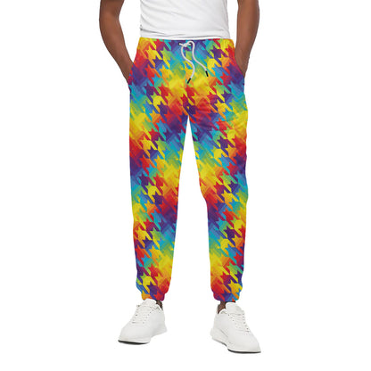 Rainbow Houndstooth Pattern Print Cotton Pants