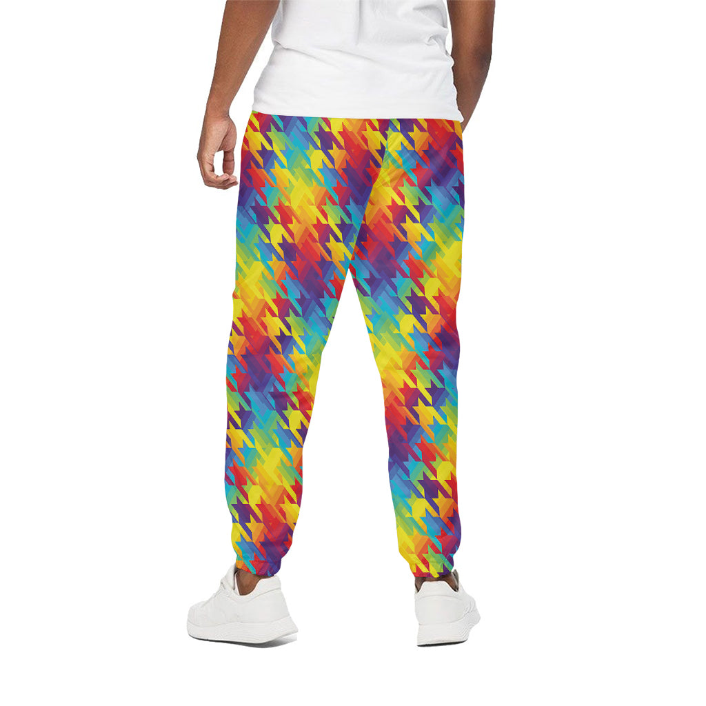 Rainbow Houndstooth Pattern Print Cotton Pants