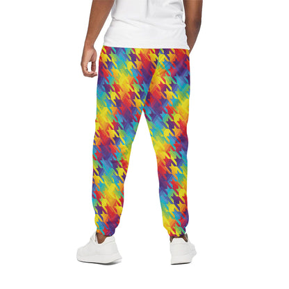 Rainbow Houndstooth Pattern Print Cotton Pants