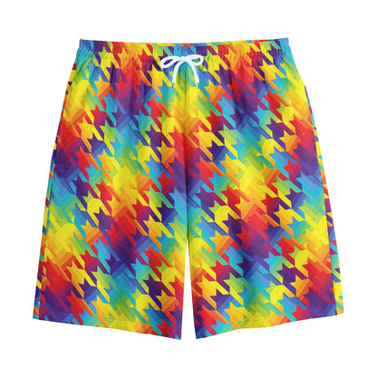 Rainbow Houndstooth Pattern Print Cotton Shorts