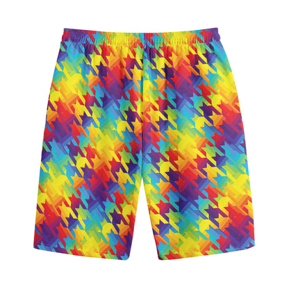 Rainbow Houndstooth Pattern Print Cotton Shorts