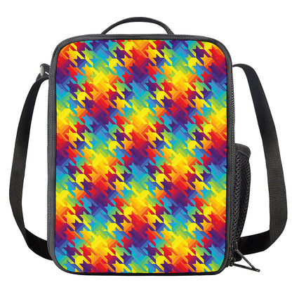 Rainbow Houndstooth Pattern Print Crossbody Lunch Bag
