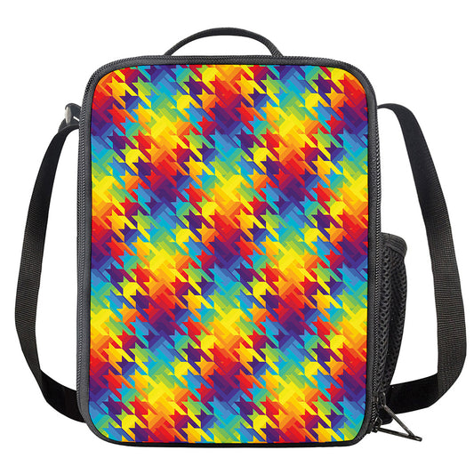 Rainbow Houndstooth Pattern Print Crossbody Lunch Bag
