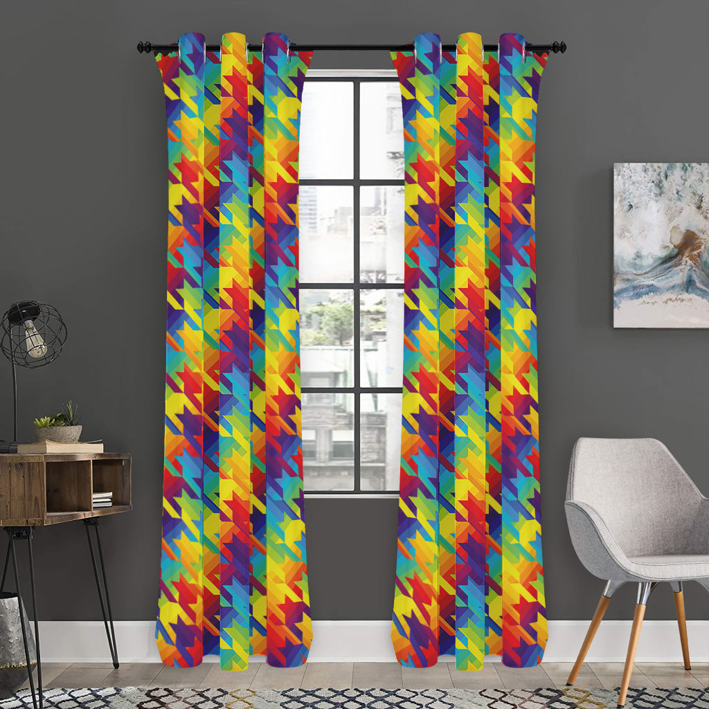 Rainbow Houndstooth Pattern Print Curtain