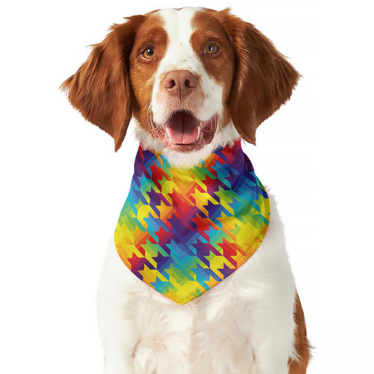 Rainbow Houndstooth Pattern Print Dog Bandana