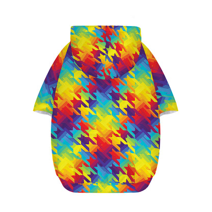 Rainbow Houndstooth Pattern Print Dog Zip Up Hoodie