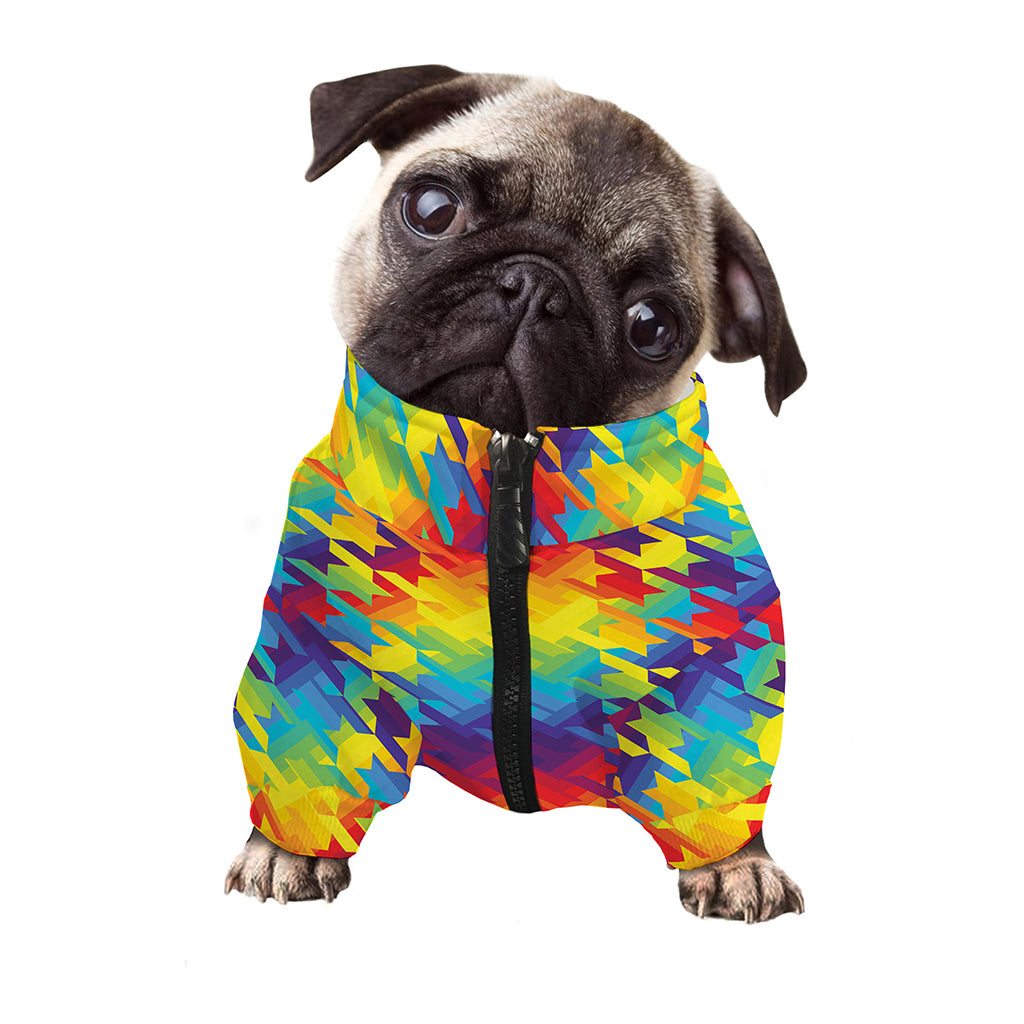 Rainbow Houndstooth Pattern Print Dog Zip Up Jacket