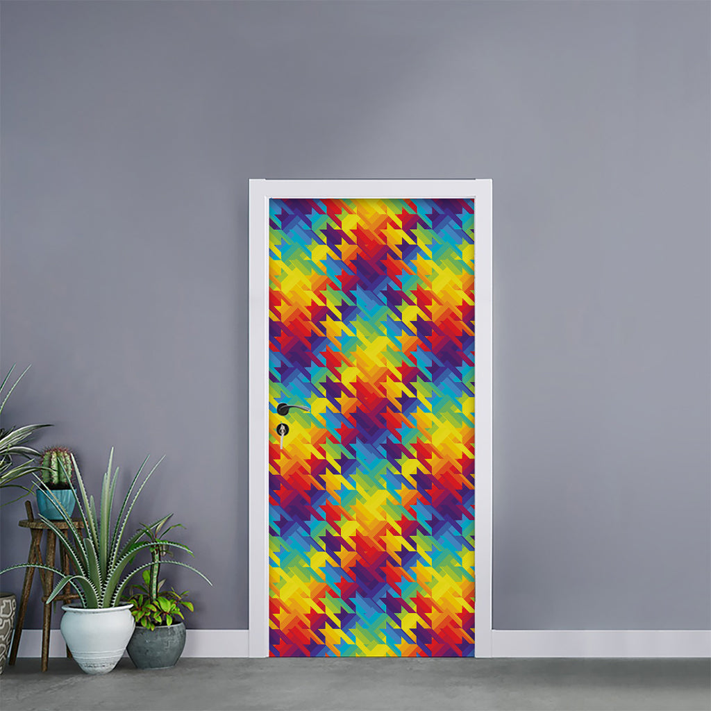 Rainbow Houndstooth Pattern Print Door Sticker