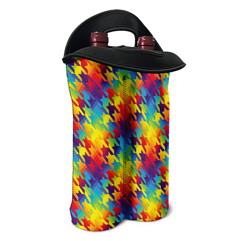 Rainbow Houndstooth Pattern Print Double Neoprene Wine Tote