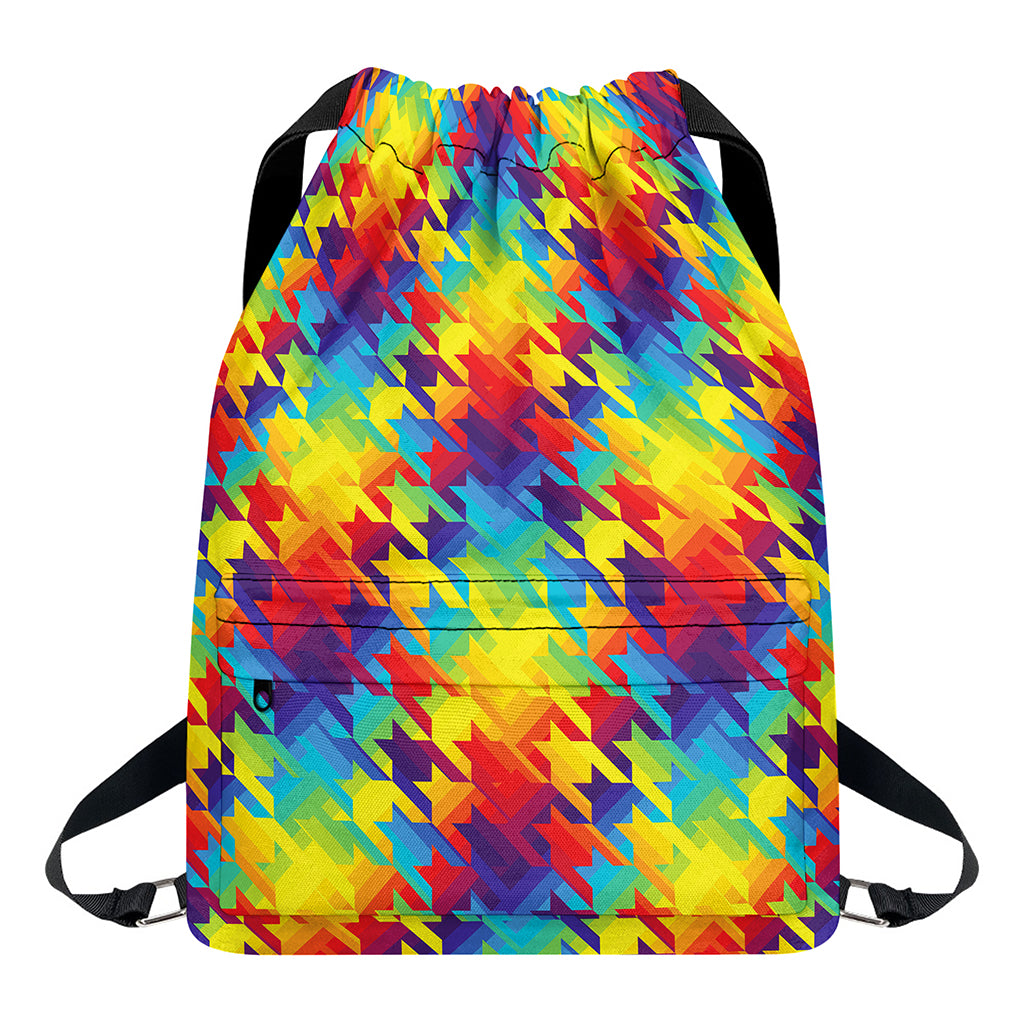 Rainbow Houndstooth Pattern Print Drawstring Backpack