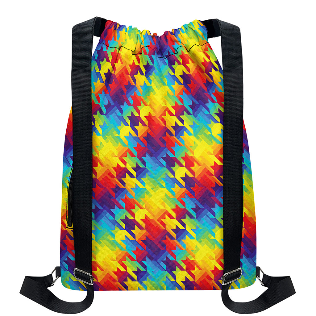 Rainbow Houndstooth Pattern Print Drawstring Backpack