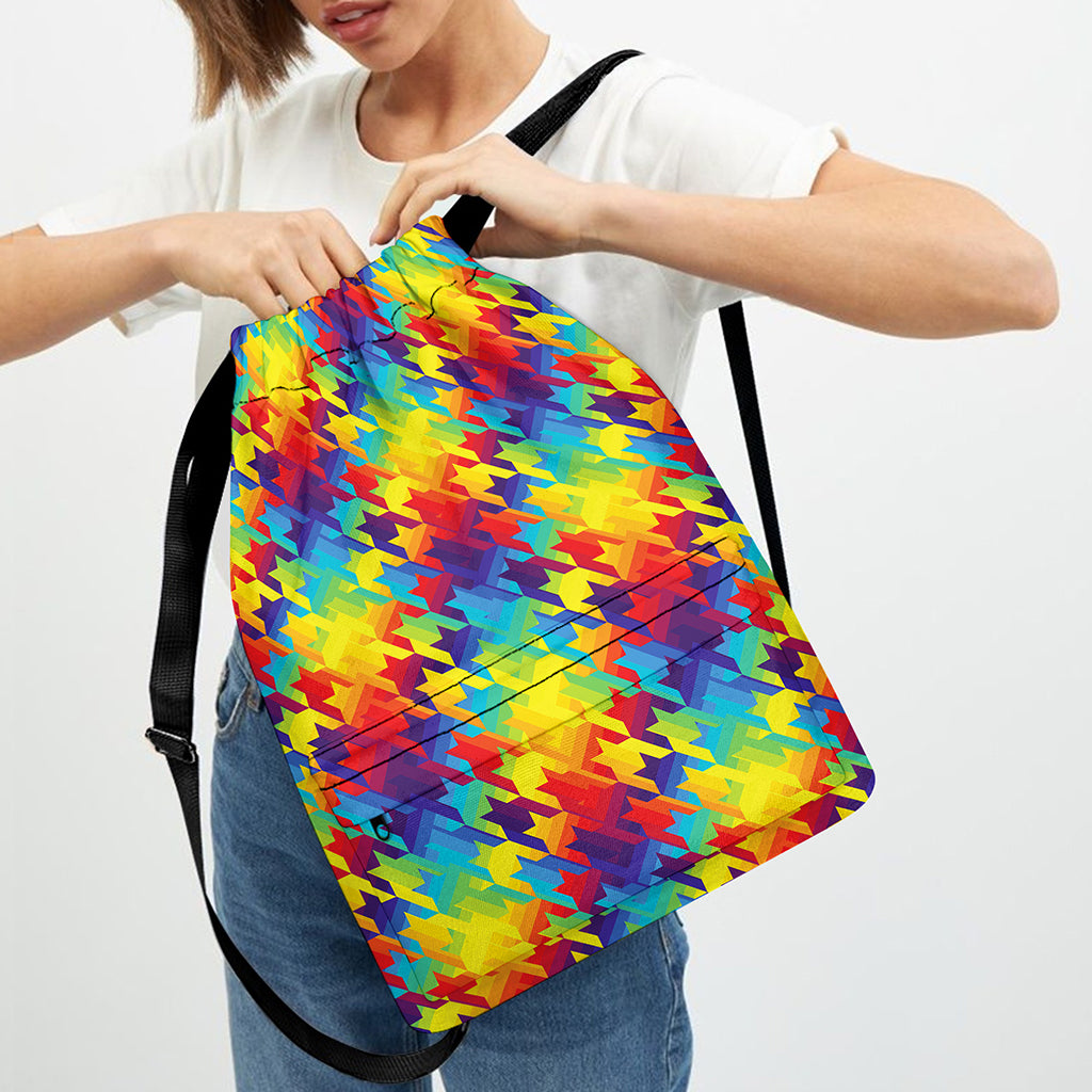 Rainbow Houndstooth Pattern Print Drawstring Backpack