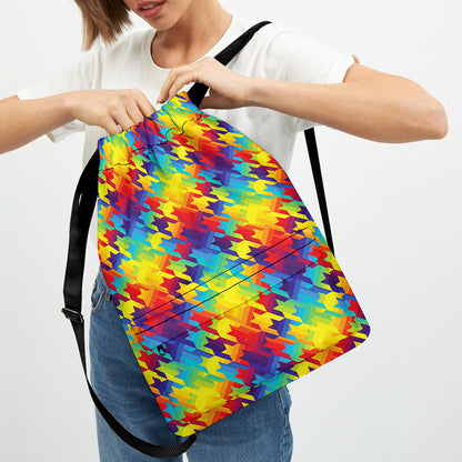 Rainbow Houndstooth Pattern Print Drawstring Backpack