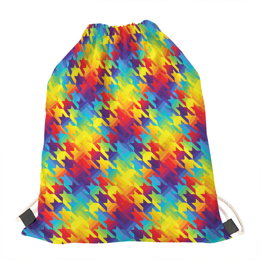 Rainbow Houndstooth Pattern Print Drawstring Bag