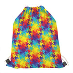 Rainbow Houndstooth Pattern Print Drawstring Bag