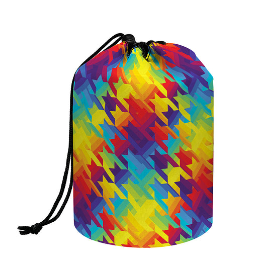 Rainbow Houndstooth Pattern Print Drawstring Makeup Bag