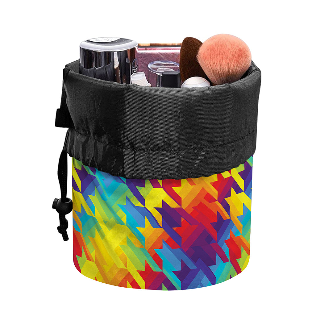 Rainbow Houndstooth Pattern Print Drawstring Makeup Bag