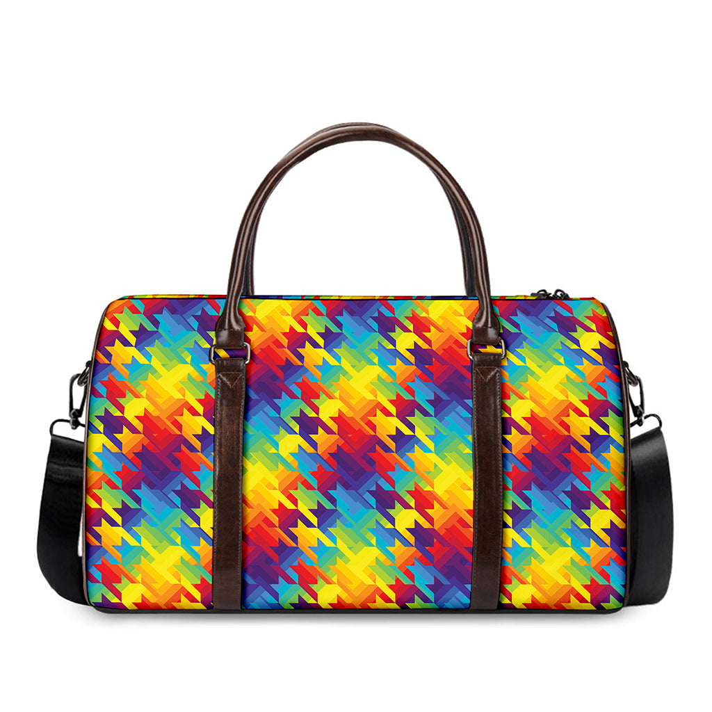 Rainbow Houndstooth Pattern Print Duffle Bag
