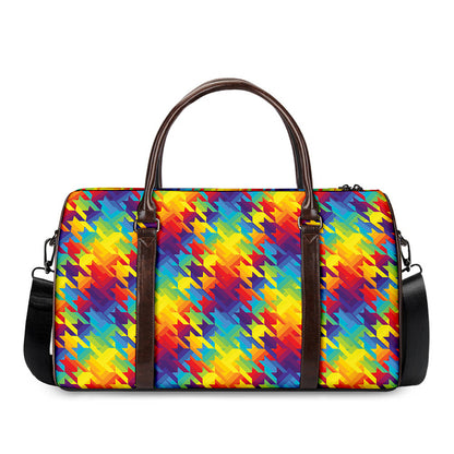 Rainbow Houndstooth Pattern Print Duffle Bag