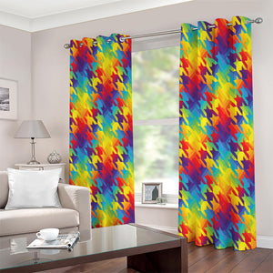 Rainbow Houndstooth Pattern Print Extra Wide Grommet Curtains