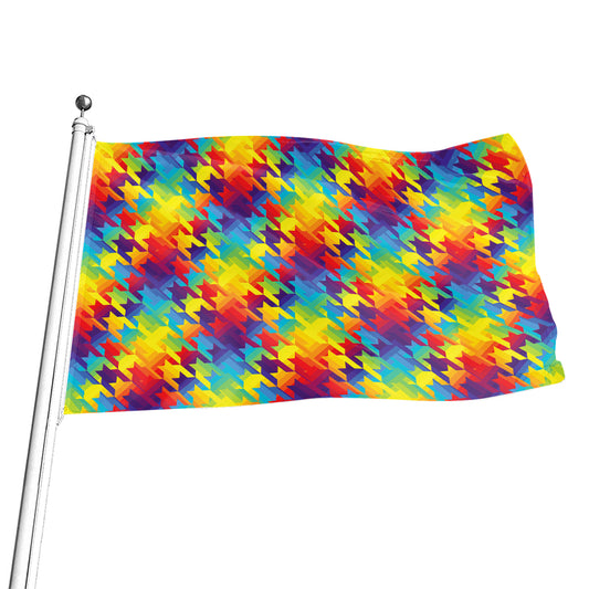 Rainbow Houndstooth Pattern Print Flag