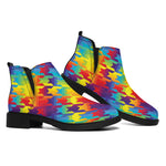 Rainbow Houndstooth Pattern Print Flat Ankle Boots