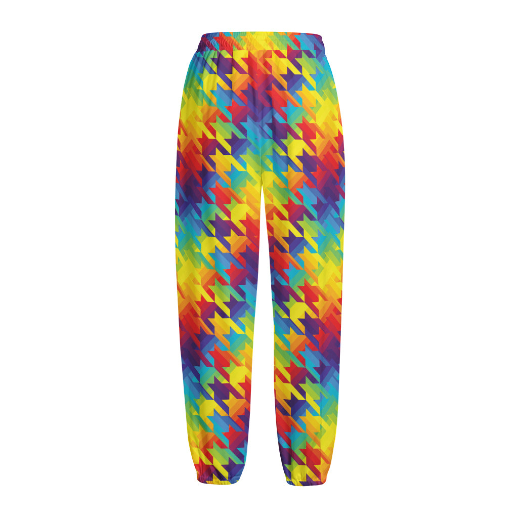 Rainbow Houndstooth Pattern Print Fleece Lined Knit Pants