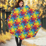 Rainbow Houndstooth Pattern Print Foldable Umbrella