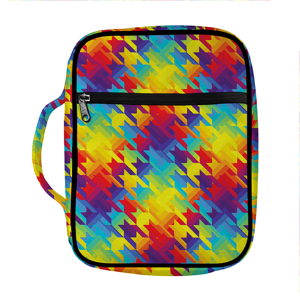 Rainbow Houndstooth Pattern Print Front Pocket Bible Bag