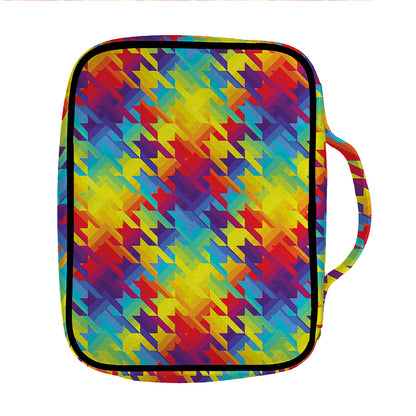 Rainbow Houndstooth Pattern Print Front Pocket Bible Bag