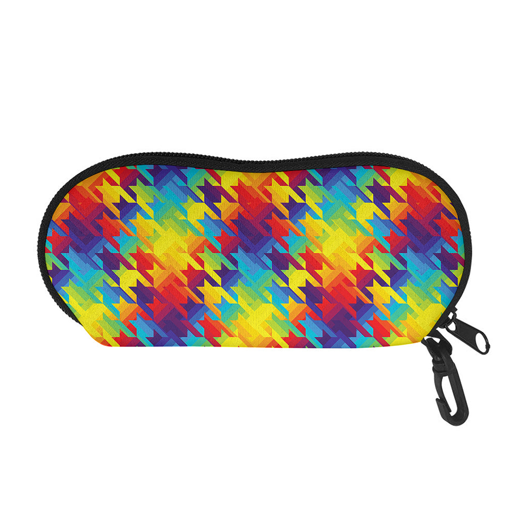 Rainbow Houndstooth Pattern Print Glasses Case