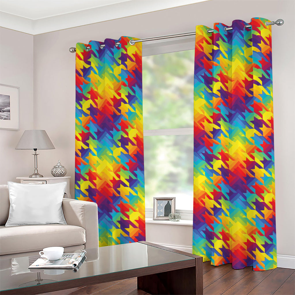 Rainbow Houndstooth Pattern Print Grommet Curtains