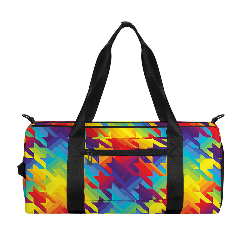 Rainbow Houndstooth Pattern Print Gym Bag