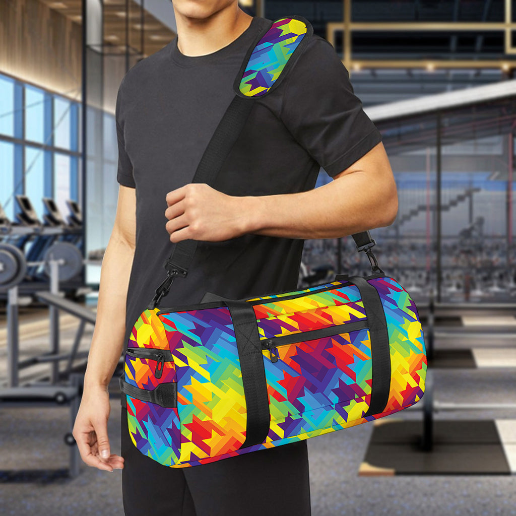 Rainbow Houndstooth Pattern Print Gym Bag