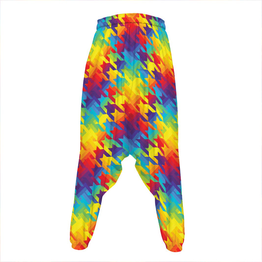 Rainbow Houndstooth Pattern Print Hammer Pants