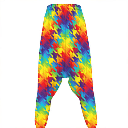 Rainbow Houndstooth Pattern Print Hammer Pants