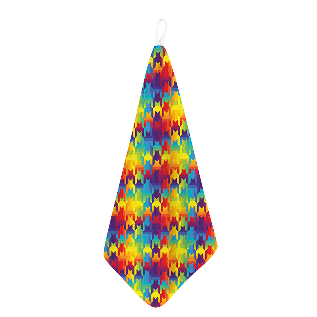 Rainbow Houndstooth Pattern Print Hand Towel