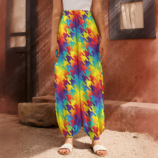Rainbow Houndstooth Pattern Print Harem Pants