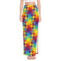 Rainbow Houndstooth Pattern Print High Slit Maxi Skirt