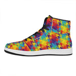 Rainbow Houndstooth Pattern Print High Top Leather Sneakers