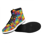 Rainbow Houndstooth Pattern Print High Top Leather Sneakers