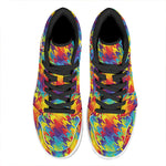 Rainbow Houndstooth Pattern Print High Top Leather Sneakers