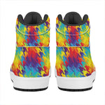 Rainbow Houndstooth Pattern Print High Top Leather Sneakers