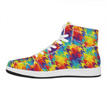 Rainbow Houndstooth Pattern Print High Top Leather Sneakers