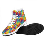 Rainbow Houndstooth Pattern Print High Top Leather Sneakers
