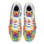 Rainbow Houndstooth Pattern Print High Top Leather Sneakers