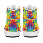 Rainbow Houndstooth Pattern Print High Top Leather Sneakers